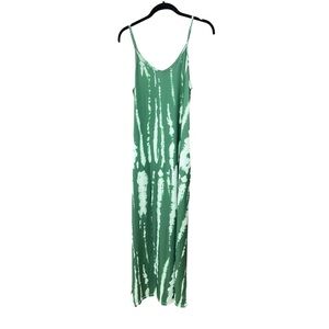 Women’s Green and White Tie Dye Spaghetti Strap Maxi Dress, S
